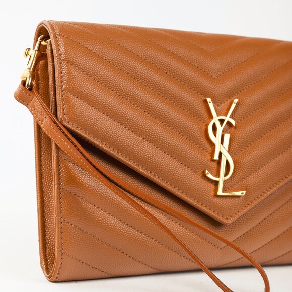 Saint Laurent Dark Natural Grain de Poudre Chevron Matelasse YSL Cassandre Flap - Picture 6 of 13